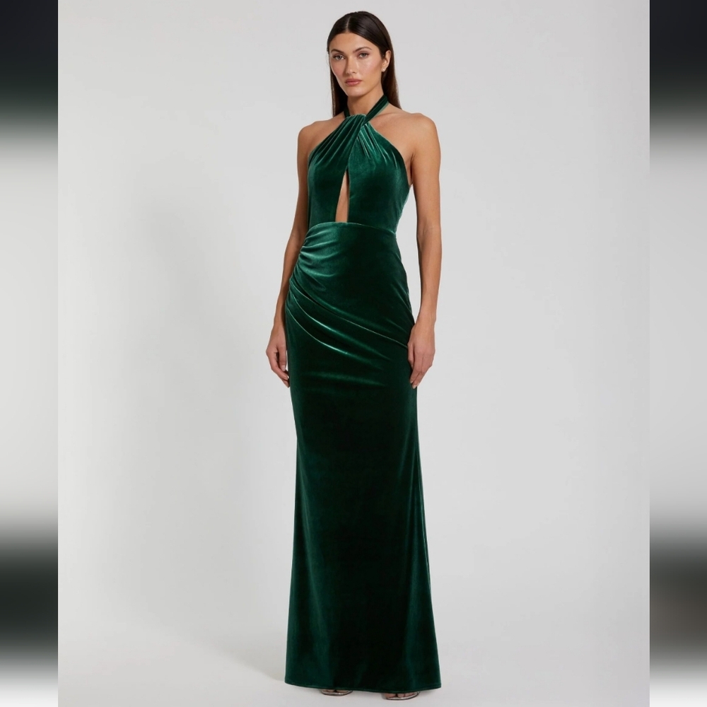 Mac Duggal lilac Velvet Halter Maxi Dress